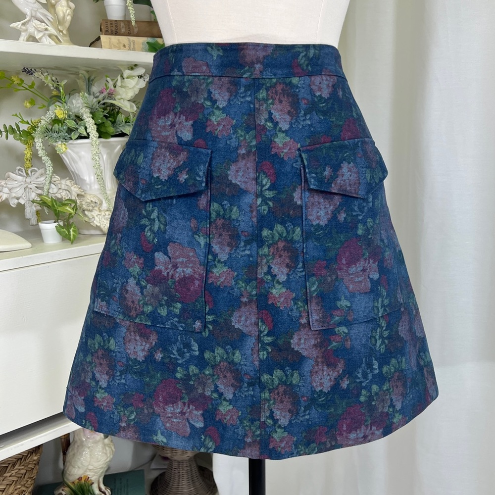 Anthropologie ERIN Erin Fetherston Chambray Floral Joni Mini Skirt